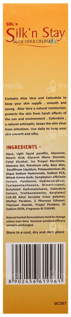 Sbl Silk N Stay Aloe Vera For Normal/Dry Skin Cream 100Gm